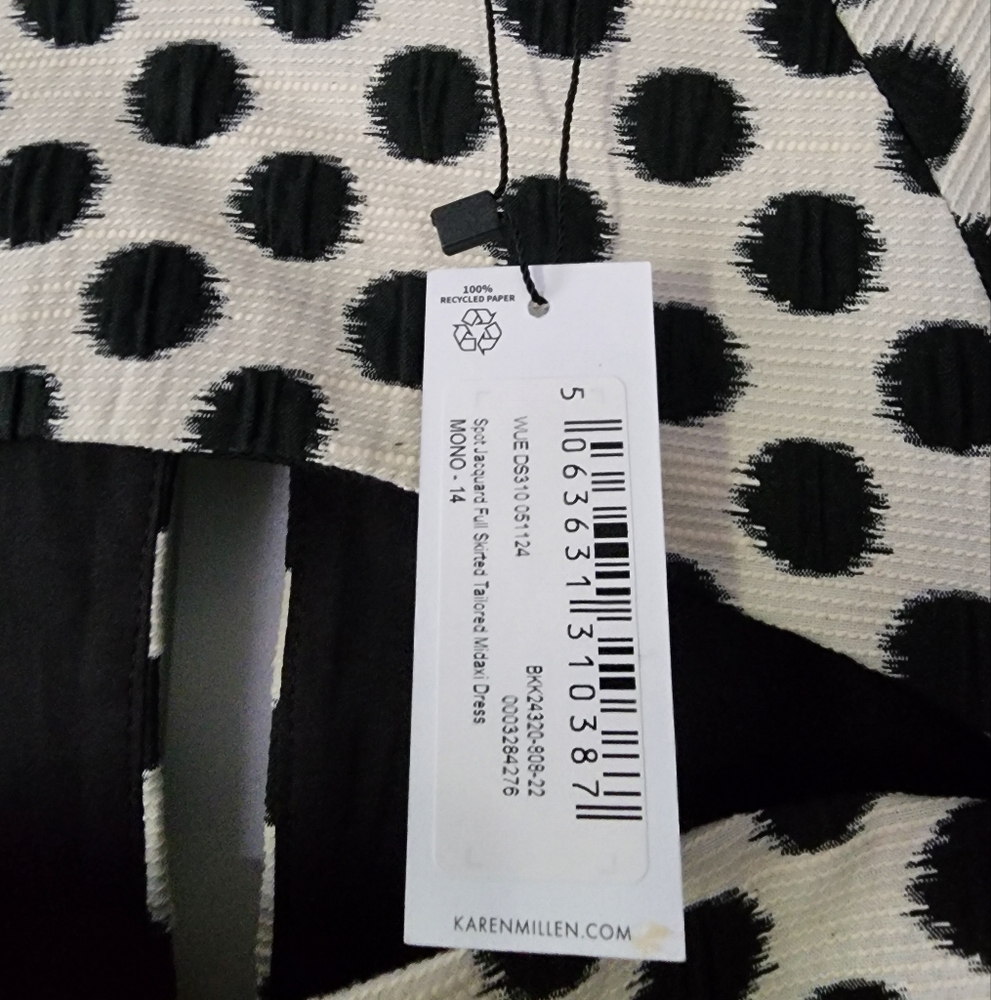 Karen Millen Spot Jacquard Full Skirted Tailored Midaxi Dress Black Polka Dot 10 - Picture 14 of 15